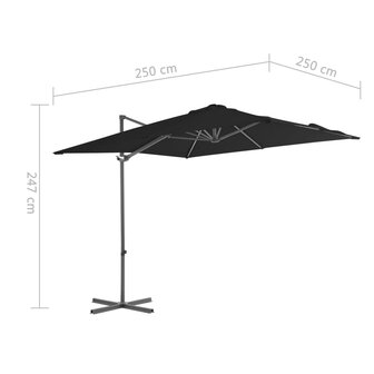 Zweefparasol met stalen paal 250x250 cm zwart 9