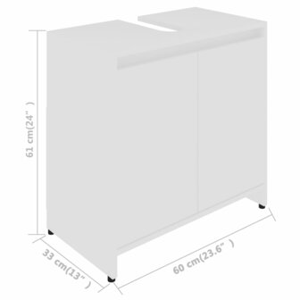 Badkamerkast 60x33x61 cm bewerkt hout wit 11