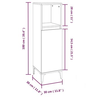 Badkamerkast 30x30x100 cm bewerkt hout grijs sonoma eikenkleur 11