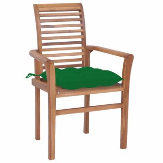 Eetkamerstoelen 8 st met groene kussens massief teakhout 2