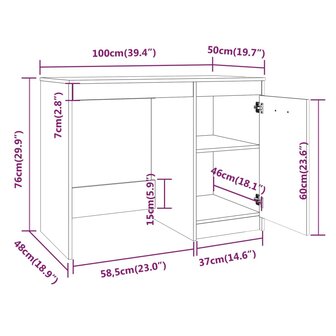 Bureau 100x50x76 cm bewerkt hout gerookt eikenkleurig 7