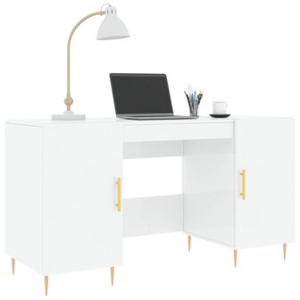 Bureau 140x50x75 cm bewerkt hout hoogglans wit 3