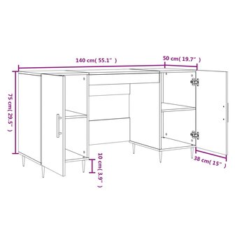 Bureau 140x50x75 cm bewerkt hout hoogglans wit 12