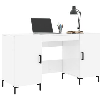 Bureau 140x50x75 cm bewerkt hout hoogglans wit 3