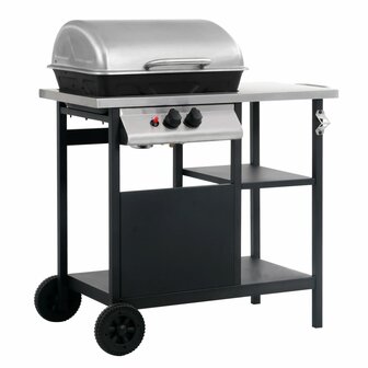 Gasbarbecue met 3-laags zijtafel zwart en zilverkleurig 1