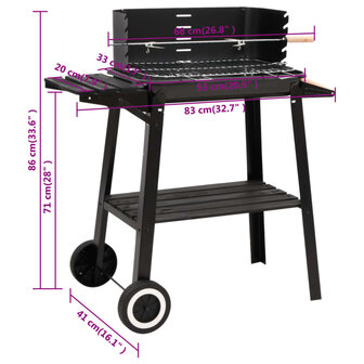 Houtskoolbarbecue met wieltjes staal zwart 11