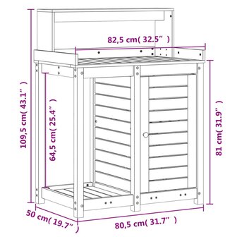 Oppottafel met schappen 82,5x50x109,5 cm massief douglashout 10