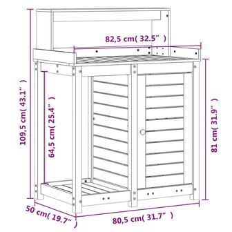 Oppottafel met schappen 82,5x50x109,5 cm ge&iuml;mpregneerd hout 10