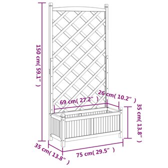 Plantenbak met latwerk massief vurenhout grijs 8