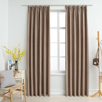 Gordijnen verduisterend met haken 2 st 140x245 cm taupe 1