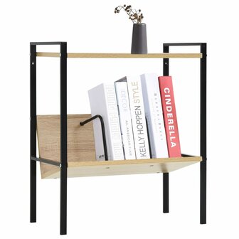 Boekenkast 2 schappen 52x28x59 cm bewerkt hout zwart en eiken 2