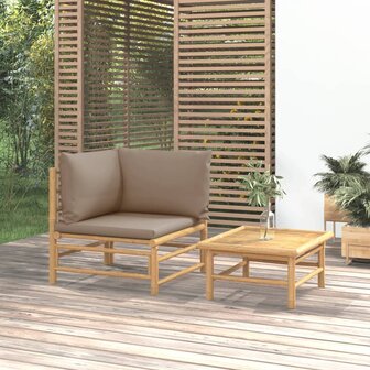 2-delige Loungeset met kussens bamboe taupe 1