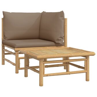 2-delige Loungeset met kussens bamboe taupe 2