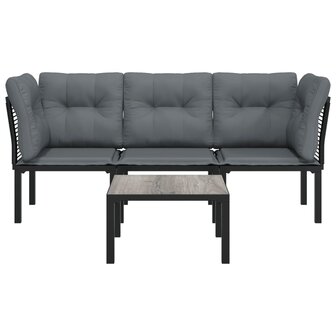 4-delige Loungeset poly rattan zwart en grijs 3