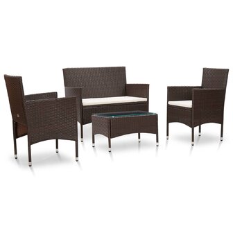 4-delige Loungeset met kussens poly rattan bruin 1