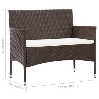 4-delige Loungeset met kussens poly rattan bruin 12