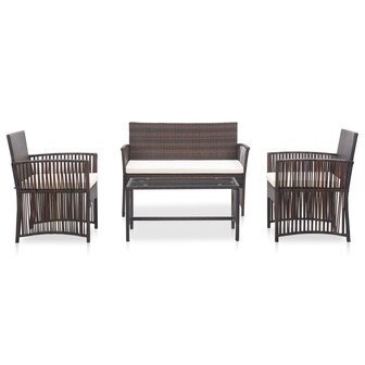 4-delige Loungeset met kussens poly rattan bruin 2