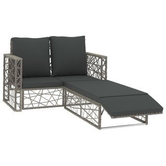 2-delige Loungeset met kussens poly rattan grijs 2