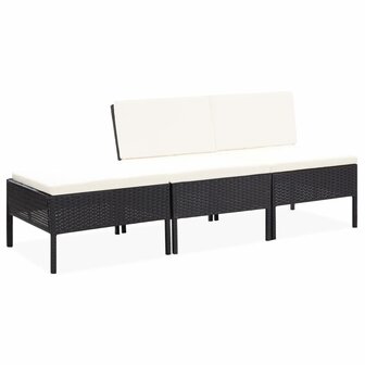 3-delige Loungeset met kussens poly rattan zwart 1