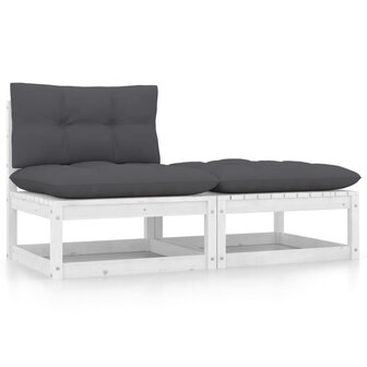 2-delige Loungeset met kussens massief grenenhout wit 1