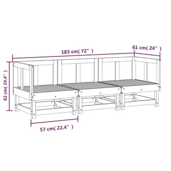 3-delige Loungeset massief grenenhout zwart 7