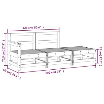 3-delige Loungeset massief grenenhout honingbruin 8