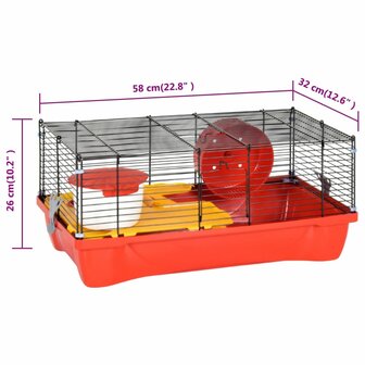 Hamsterkooi 58x32x36 cm polypropeen en metaal rood 8