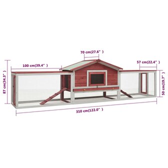 Konijnenhok 310x70x87 cm massief grenen- en vurenhout rood 8