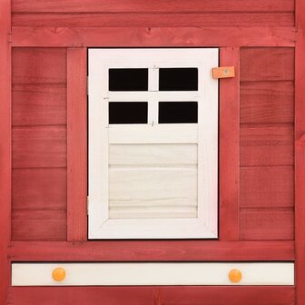 Konijnenhok voor buiten met ren massief vurenhout rood en wit 7