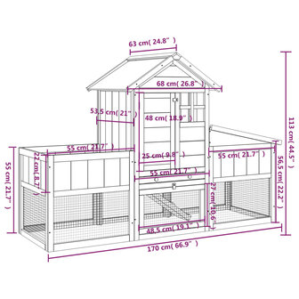 Konijnenhok 170x63x113 cm massief grenenhout mokkakleurig 8