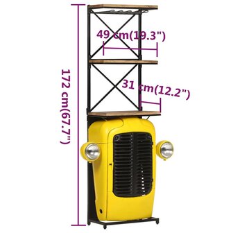 Wijnkast tractor 49x31x172 cm massief mangohout geel 9