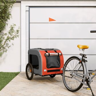 Hondenfietstrailer oxfordstof en ijzer oranje en grijs 1