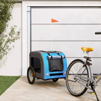 Hondenfietstrailer oxfordstof en ijzer blauw en grijs 1