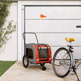 Hondenfietstrailer oxford stof en ijzer oranje en grijs 1