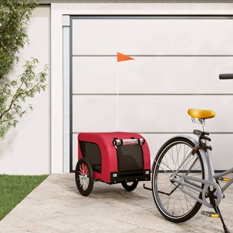 Hondenfietstrailer oxford stof en ijzer rood en zwart 1