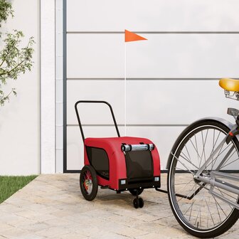 Hondenfietstrailer oxford stof en ijzer rood en zwart 1