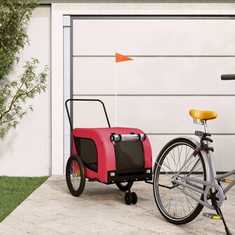 Hondenfietstrailer oxford stof en ijzer rood en zwart 1