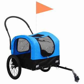 Fietstrailer en hondenwagen 2-in-1 blauw en zwart 2