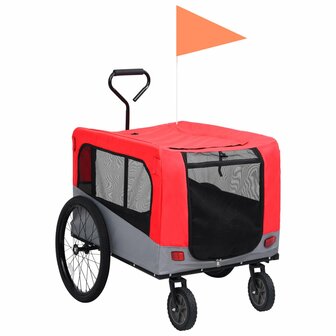 Fietstrailer en hondenwagen 2-in-1 rood en grijs 1