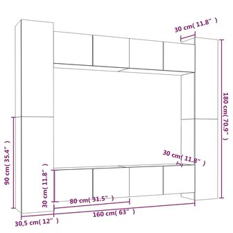 8-delige Tv-meubelset bewerkt hout zwart 11