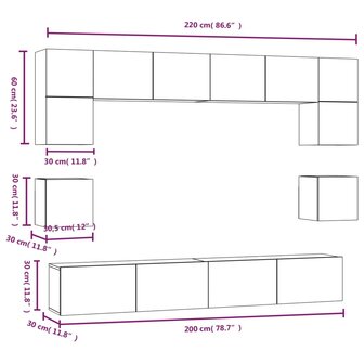 8-delige Tv-meubelset bewerkt hout wit 11