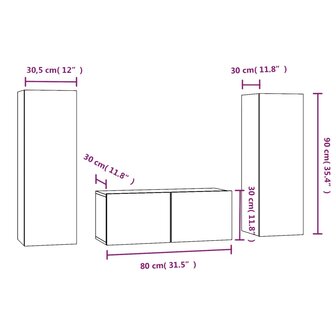 3-delige Tv-meubelset bewerkt hout bruin eikenkleur 7