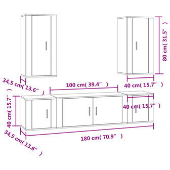 5-delige Tv-meubelset bewerkt hout gerookt eikenkleurig 8