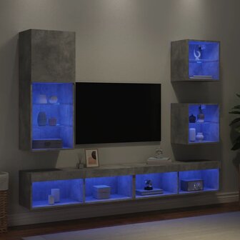 5-delige Tv-wandmeubelset met LED bewerkt hout betongrijs 4