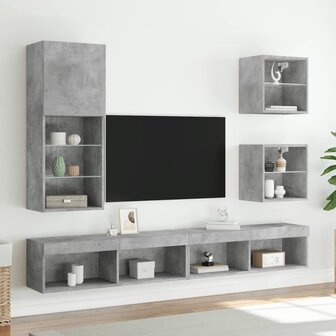 5-delige Tv-wandmeubelset met LED bewerkt hout betongrijs 5