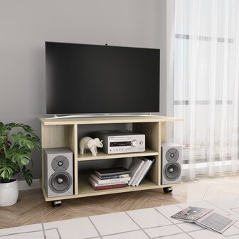 Tv-meubel met wieltjes 80x40x45 cm bewerkt hout sonoma eiken 1