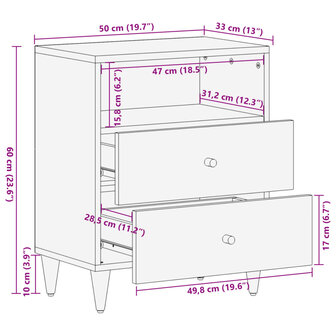 Nachtkastje 50x33x60 cm massief mangohout 11