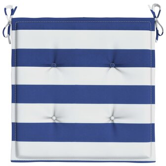 Tuinstoelkussens 2 st gestreept 40x40x3 cm stof wit en blauw 5