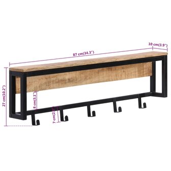 Kapstok 87x10x27 cm massief ruw mangohout 8