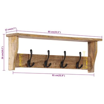 Wandkapstok met 4 haken massief mangohout 7